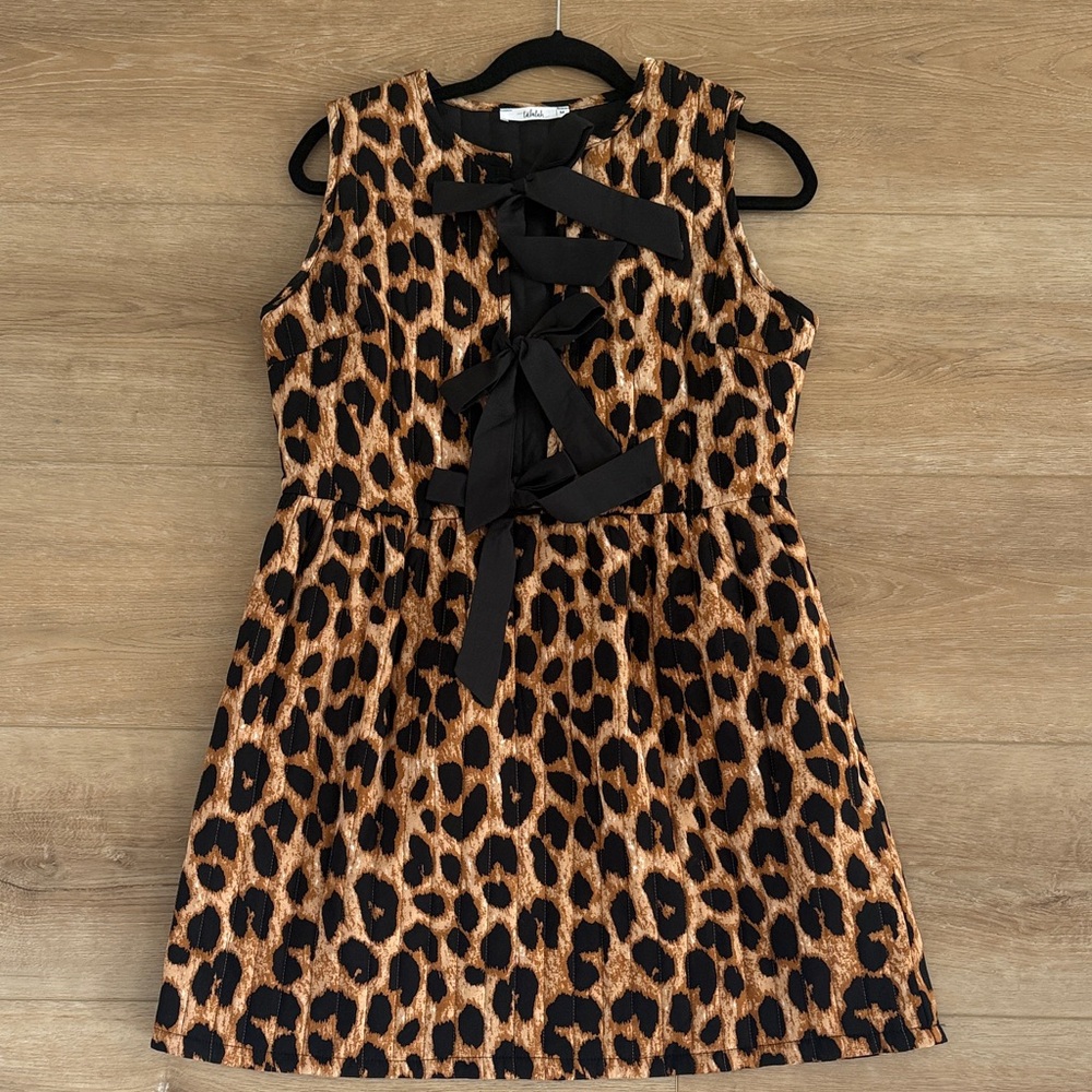 TALULAH Leopard Print Mini Dress with Black Bow